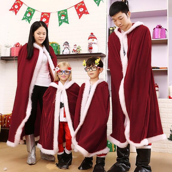Velvet Hooded Red Cloak Mrs Santa Claus Costume Cape for Women Girl Christmas - Picture 2 of 4